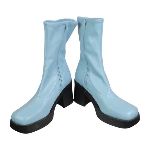 Steve Madden Klayton Light Blue Faux Leather Platform Boots 9 - Picture 4 of 10